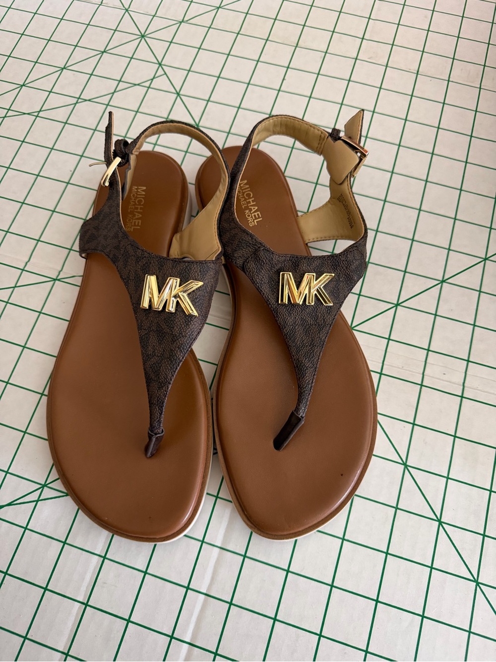 Michael Kors Brown Thong Sandals with Gold MK Emblem
